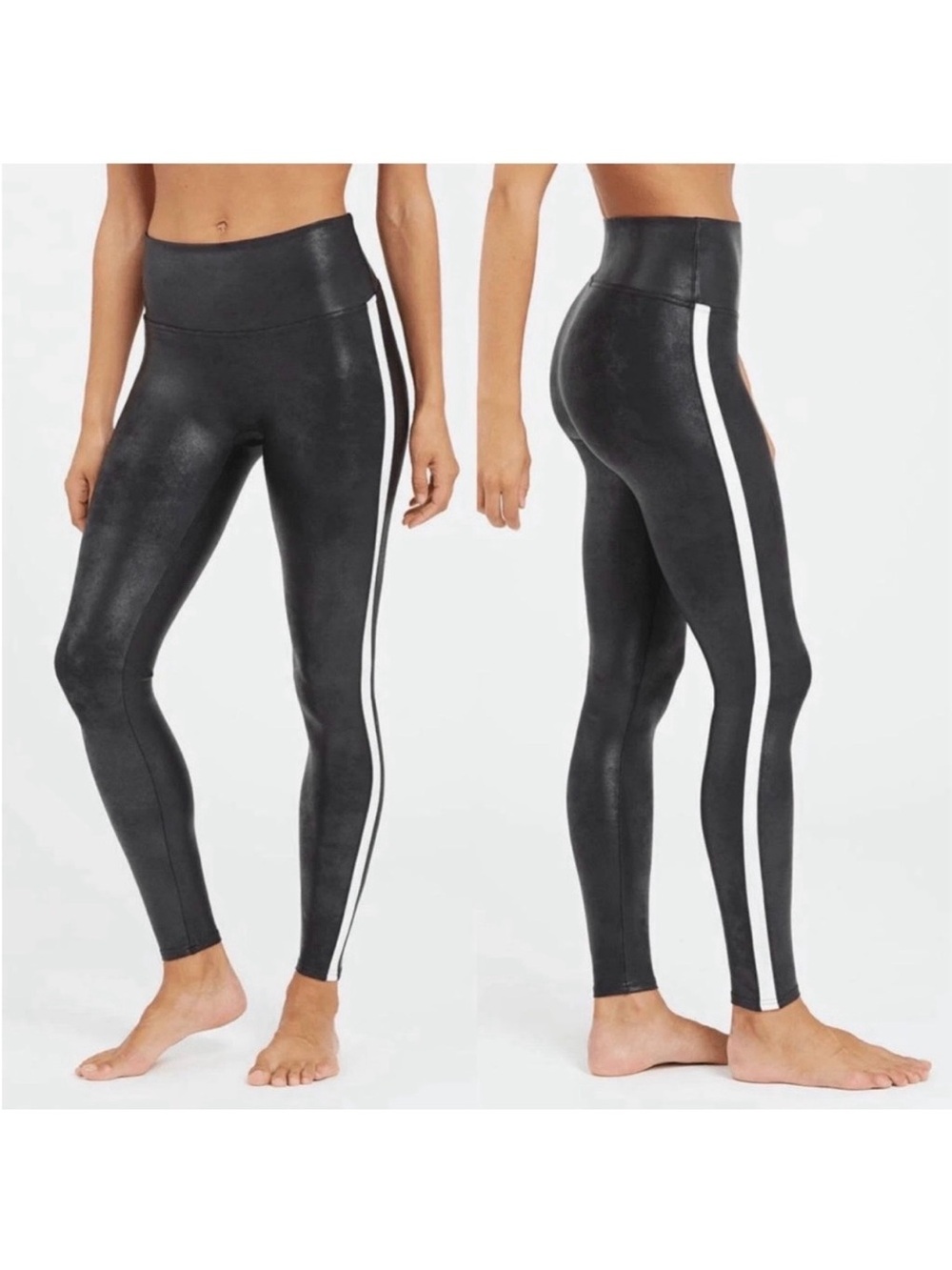 SPANX Black Striped Faux Leather Leggings - Picture 6 of 6